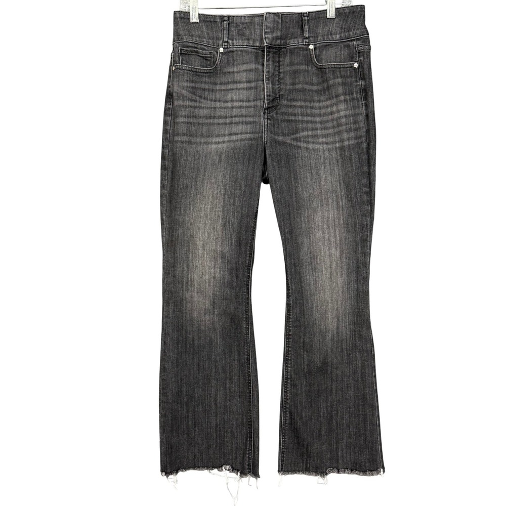 WHBM Skinny Flare Jeans Women 10 Black Extra High‎ Rise Frayed Raw Hem Denim
